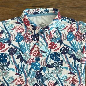 Scales Ocean Print‎ Short Sleeve Polo Shirt Size L Gently Worn